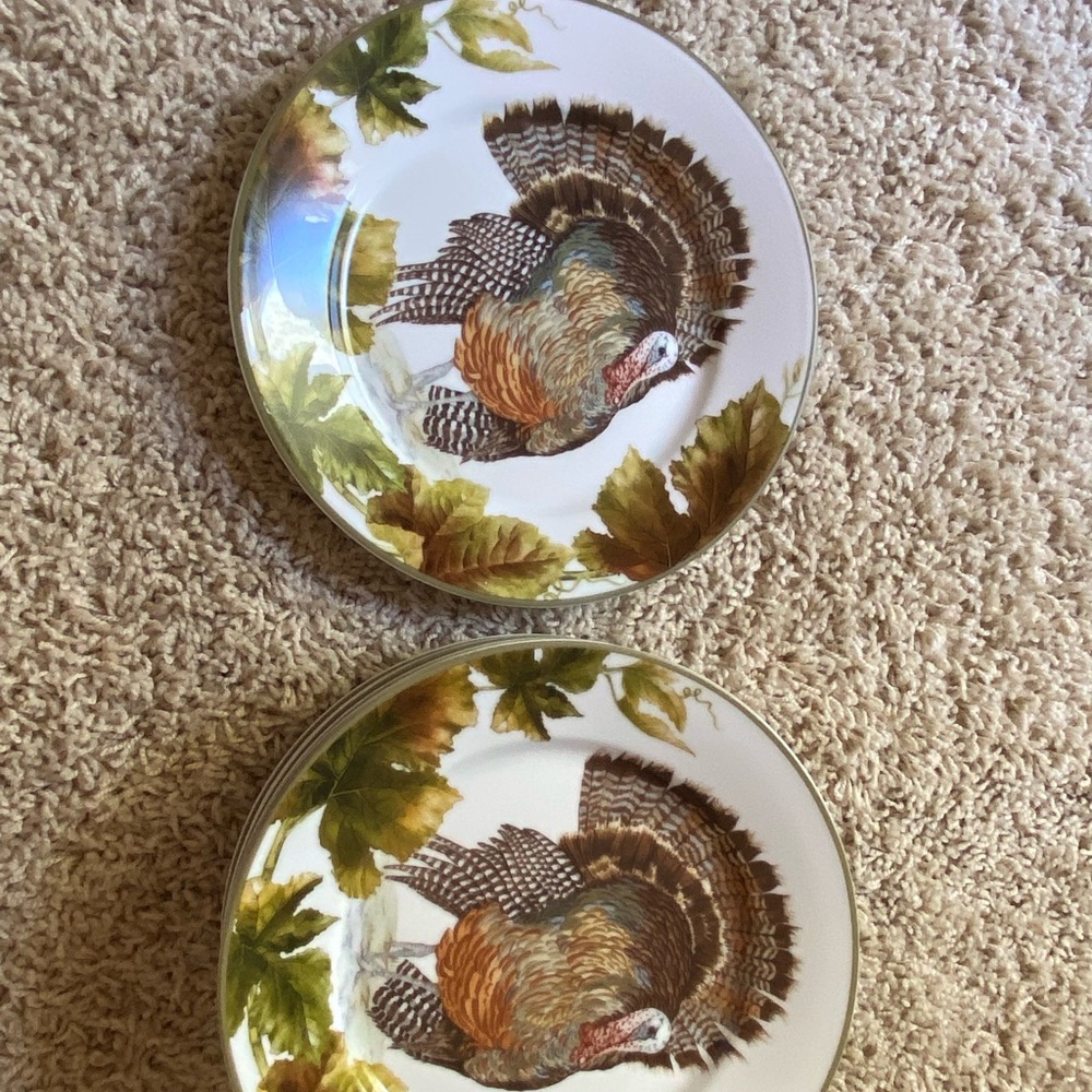 Thanksgiving/ turkey plates and platter/bowl.